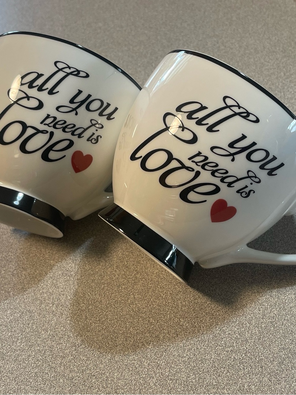 All You Need Is Love White Ceramic Mug with Red Heart (Pair)